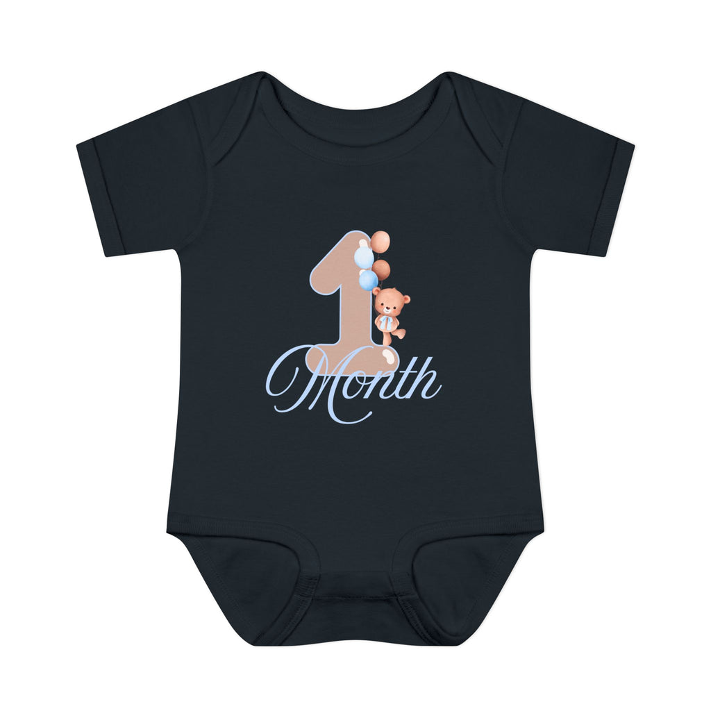 Bear & Balloons Milestone | One Month Blue | Baby Onesie