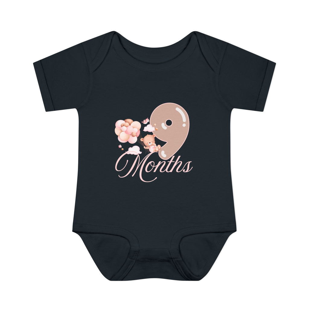 Bear & Balloons Milestone | Nine Month Pink | Baby Onesie