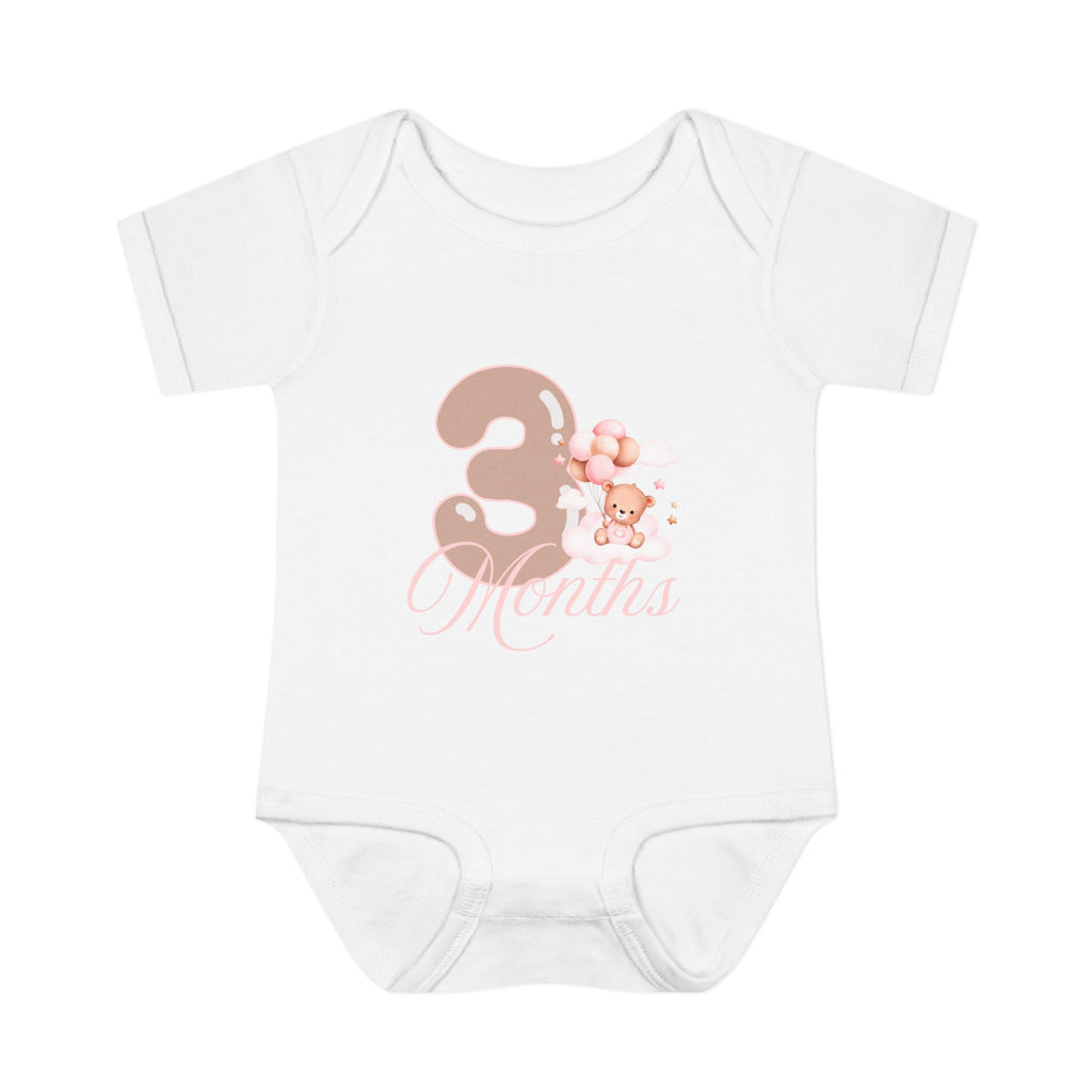 Bear & Balloons Milestone | Three Month Pink | Baby Onesie