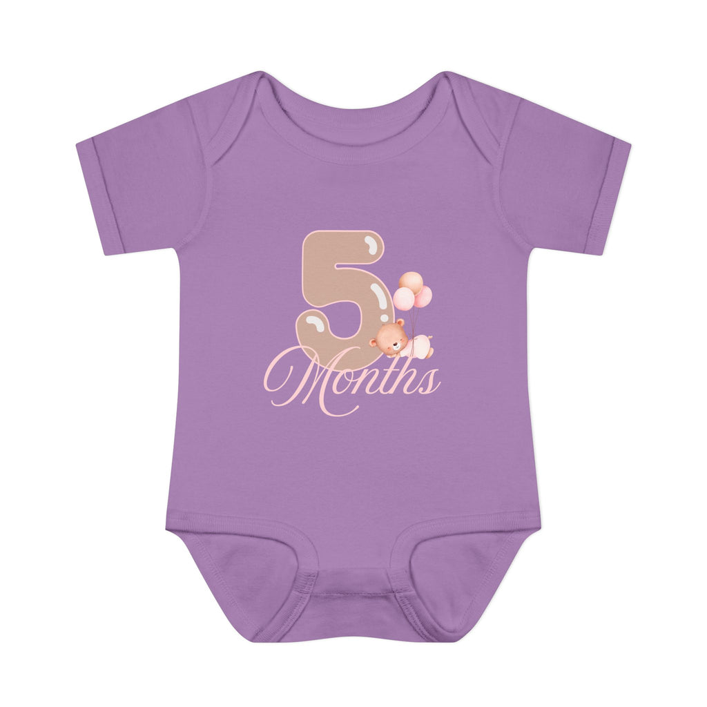 Bear & Balloons Milestone | Five Month Pink | Baby Onesie