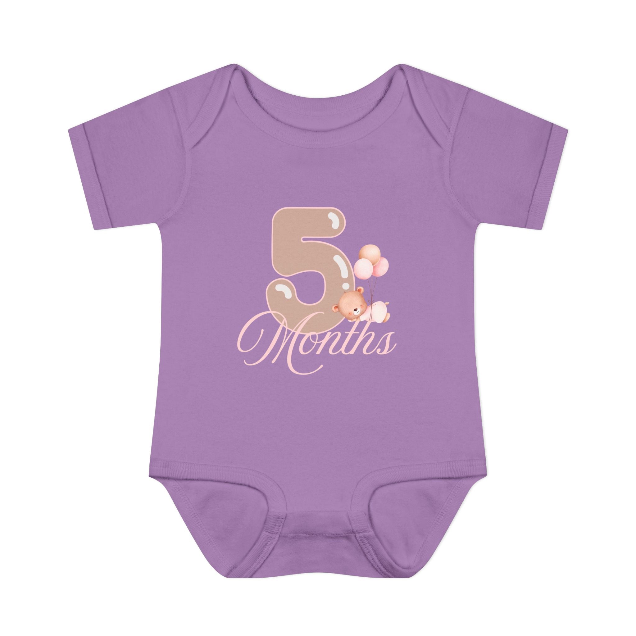 Bear & Balloons Milestone | Five Month Pink | Baby Onesie