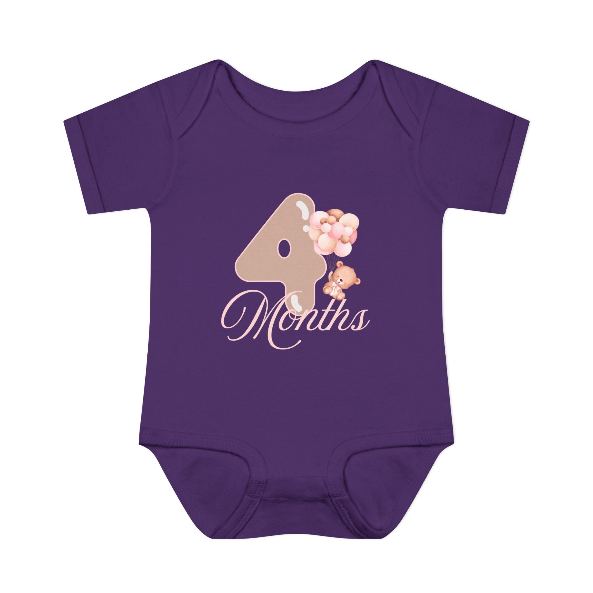 Bear & Balloons Milestone | Four Month Pink | Baby Onesie