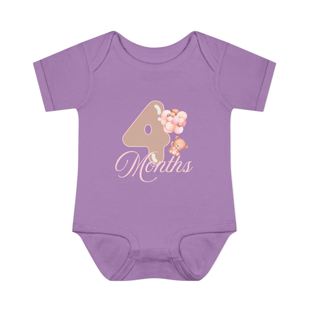 Bear & Balloons Milestone | Four Month Pink | Baby Onesie