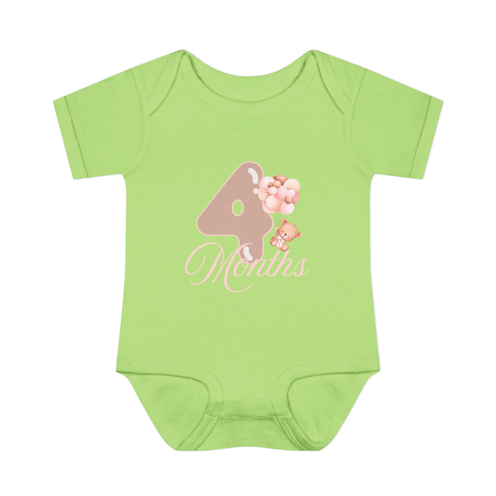 Bear & Balloons Milestone | Four Month Pink | Baby Onesie
