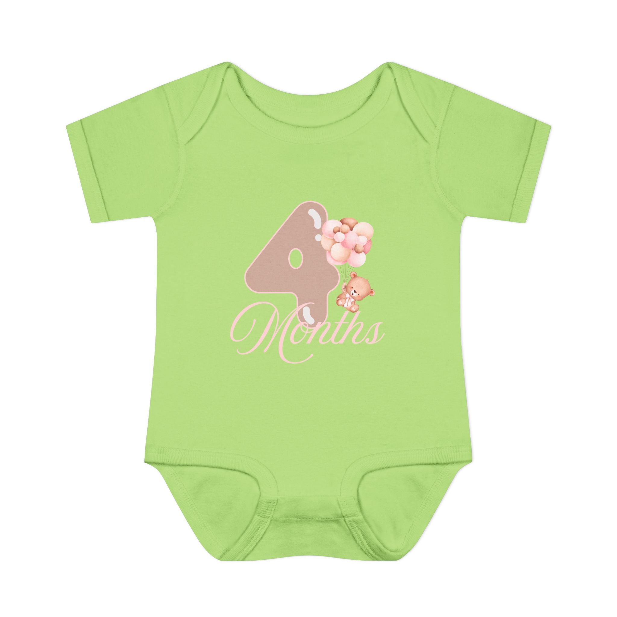 Bear & Balloons Milestone | Four Month Pink | Baby Onesie