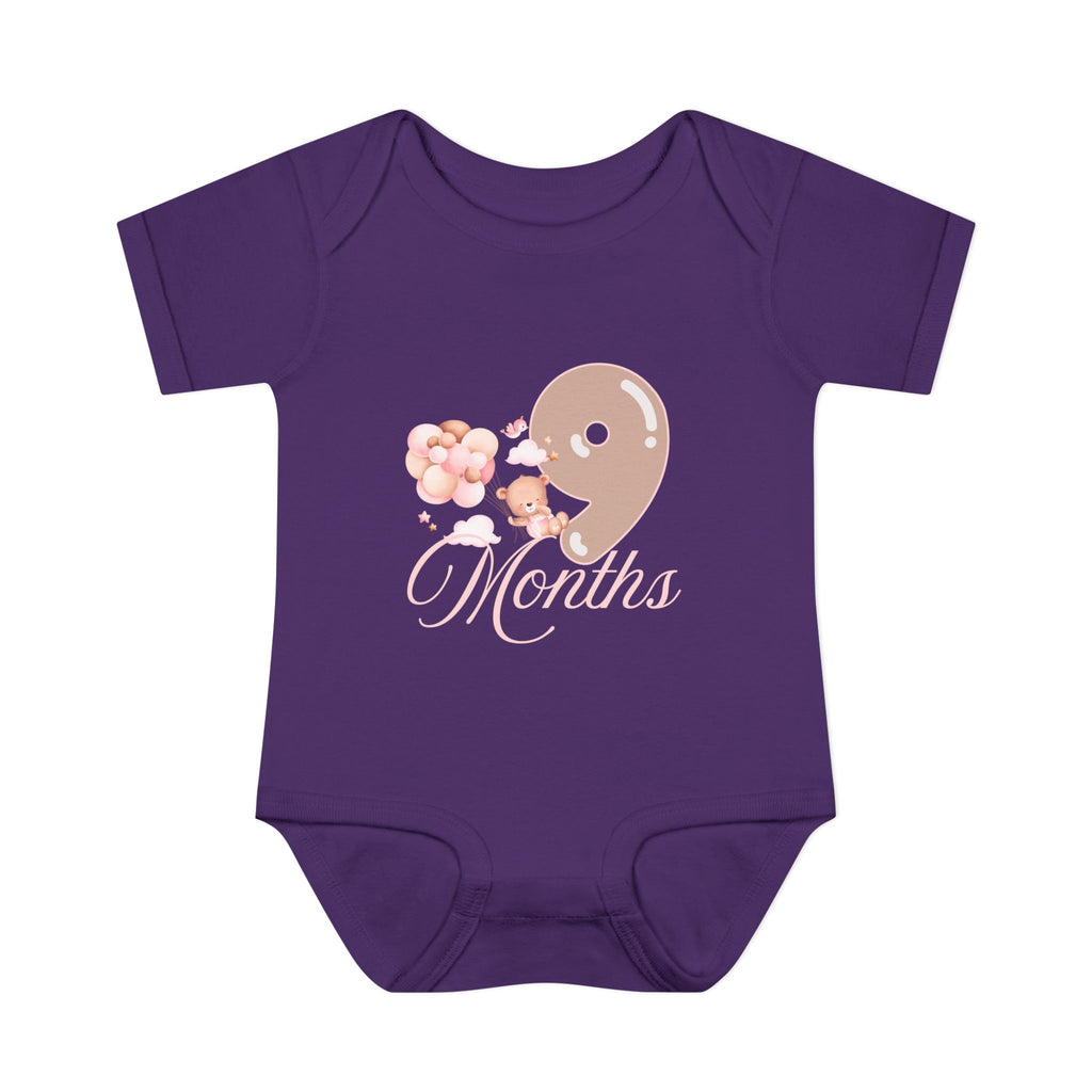 Bear & Balloons Milestone | Nine Month Pink | Baby Onesie