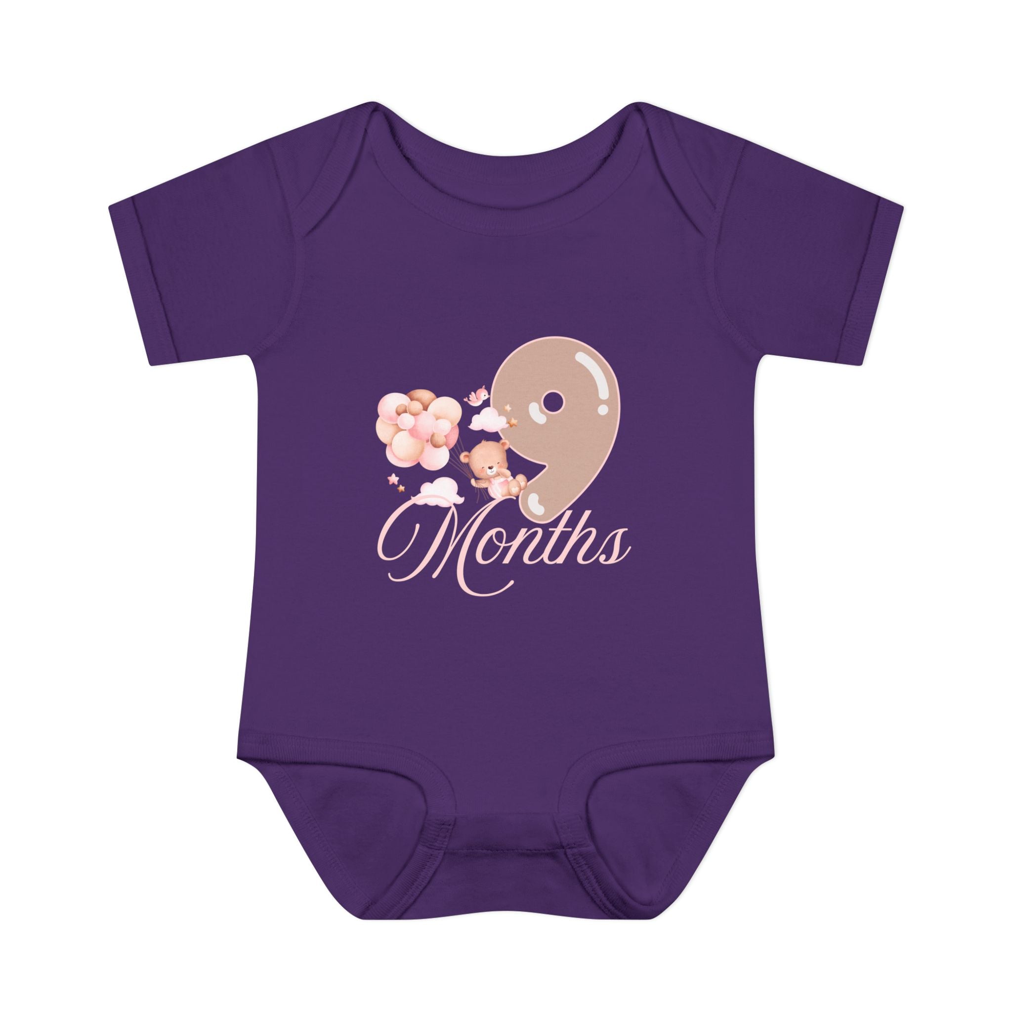 Bear & Balloons Milestone | Nine Month Pink | Baby Onesie