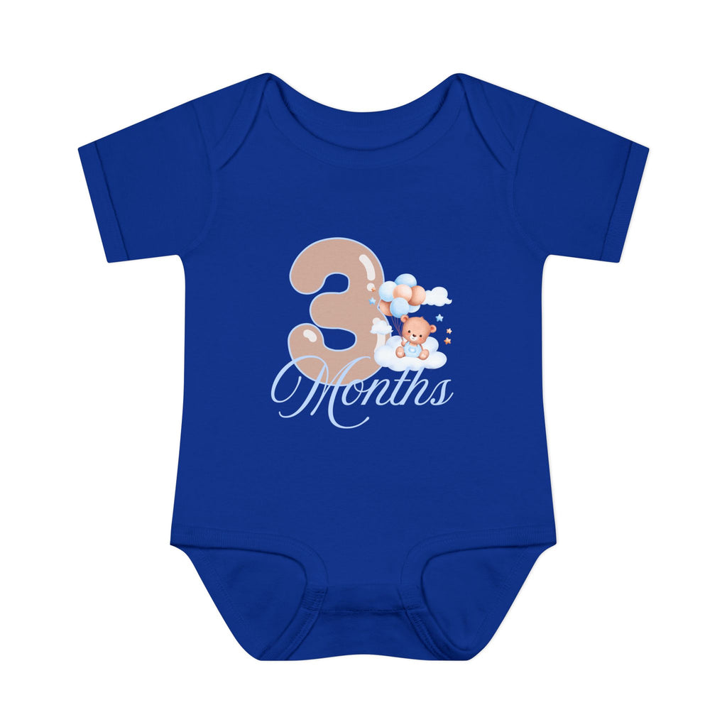 Bear & Balloons Milestone | Three Month Blue | Baby Onesie