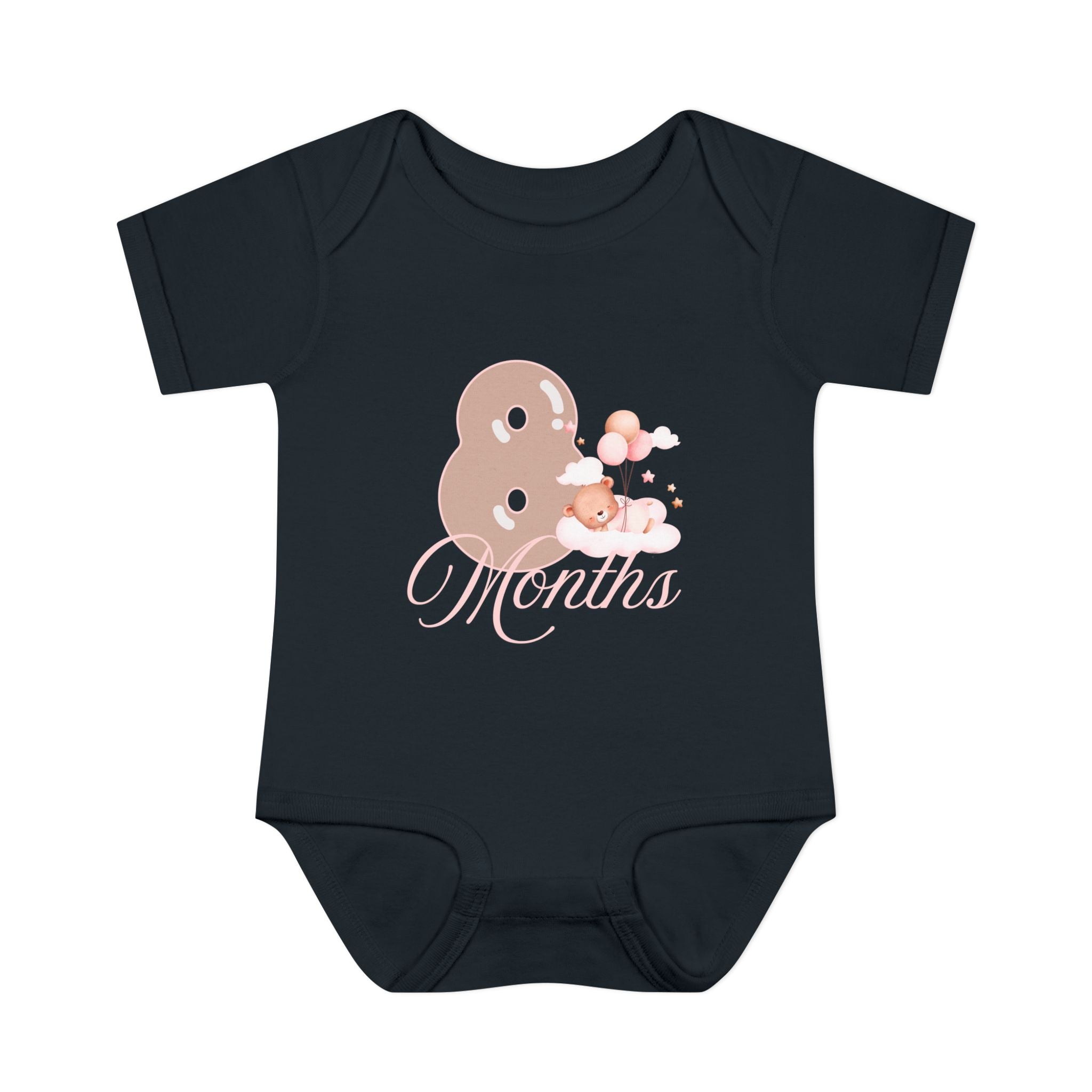 Bear & Balloons Milestone | Eight Month Pink | Baby Onesie
