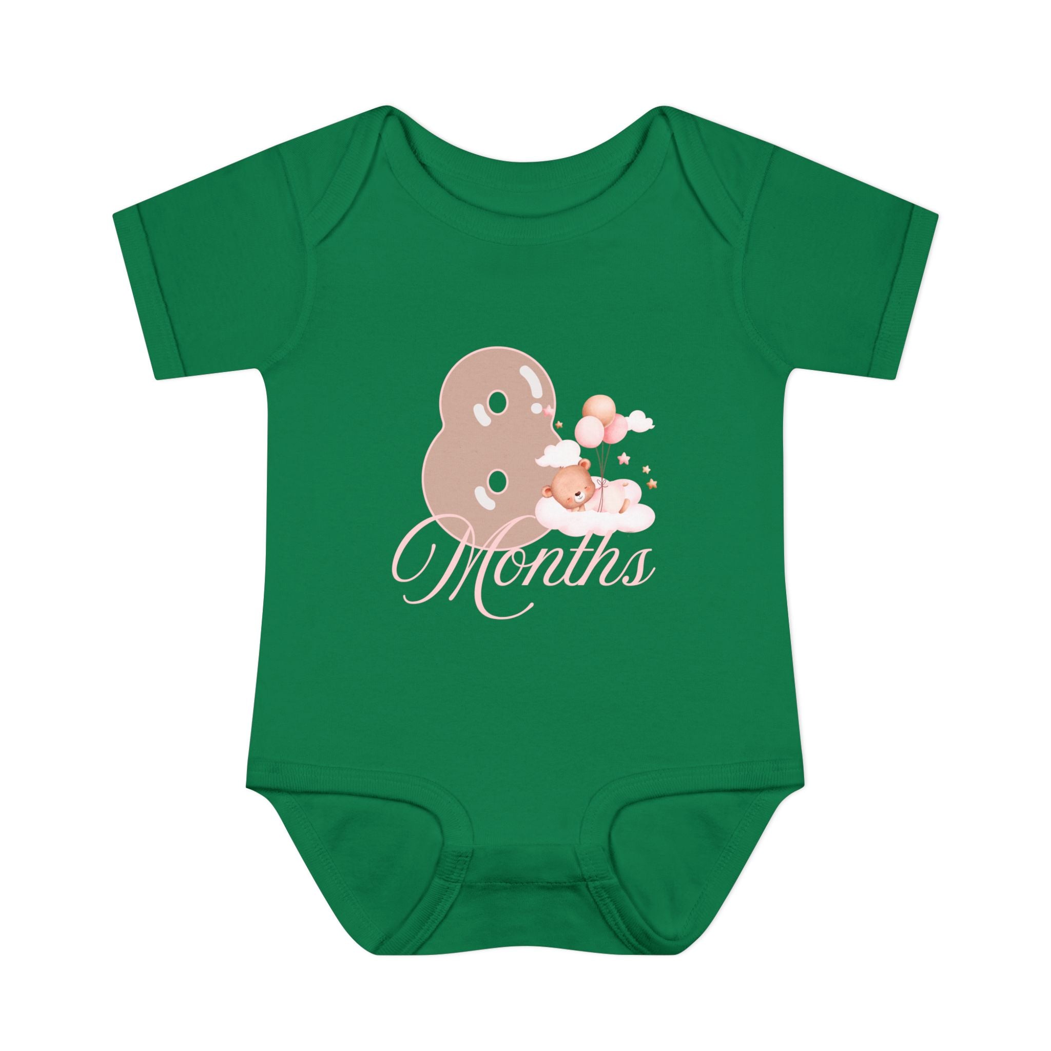 Bear & Balloons Milestone | Eight Month Pink | Baby Onesie