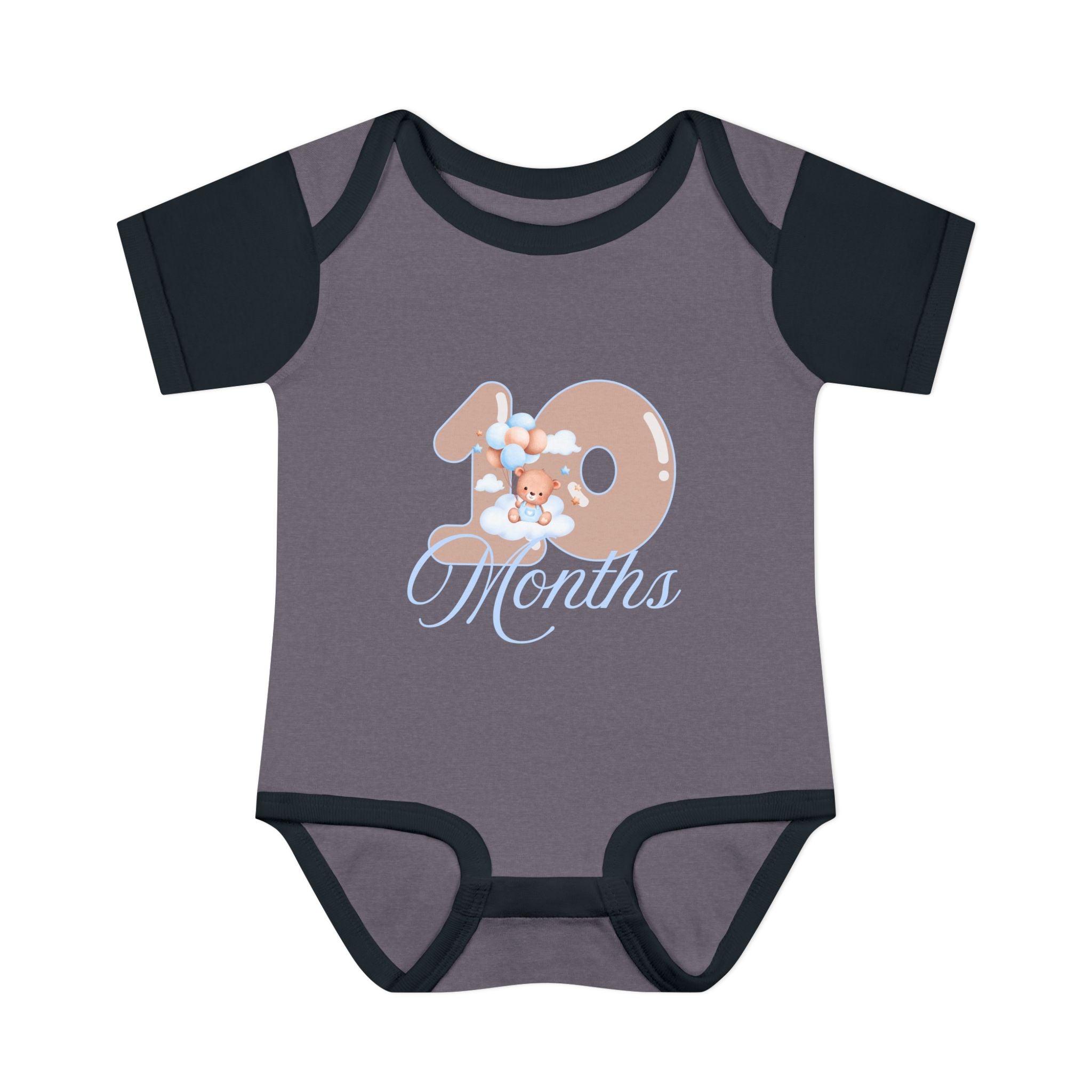Bear & Balloons Milestone | Ten Month Blue | Baby Onesie