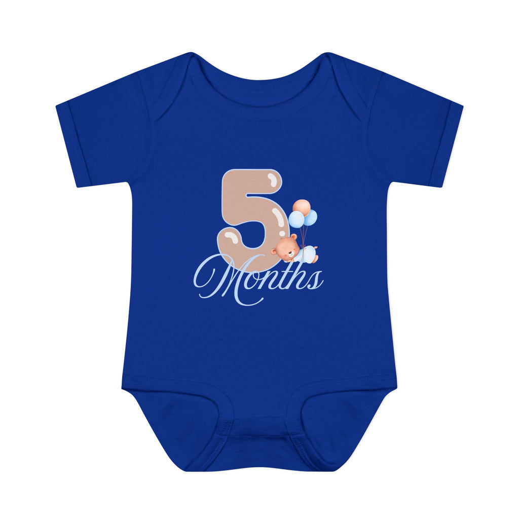 Bear & Balloons Milestone | Five Month Blue | Baby Onesie