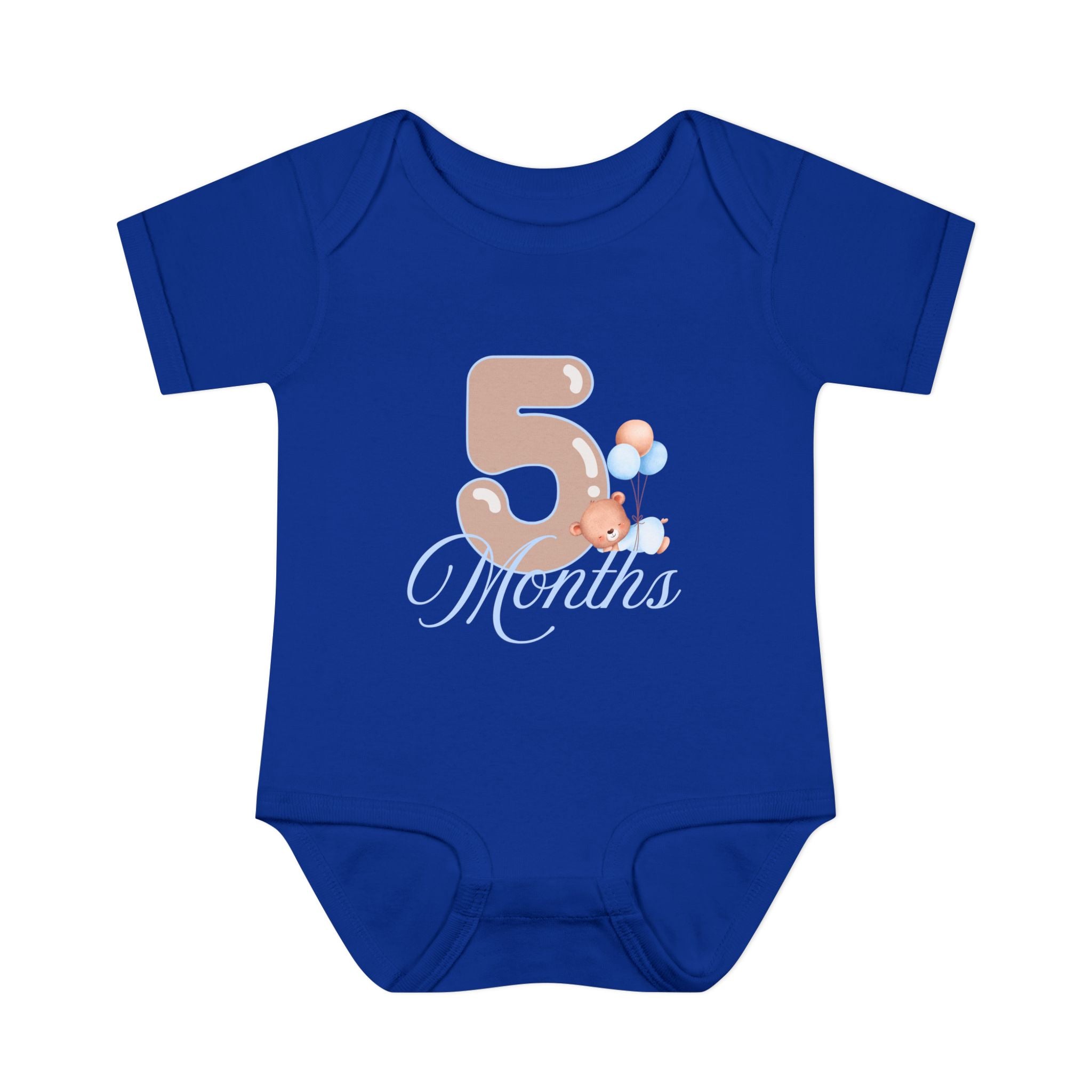 Bear & Balloons Milestone | Five Month Blue | Baby Onesie
