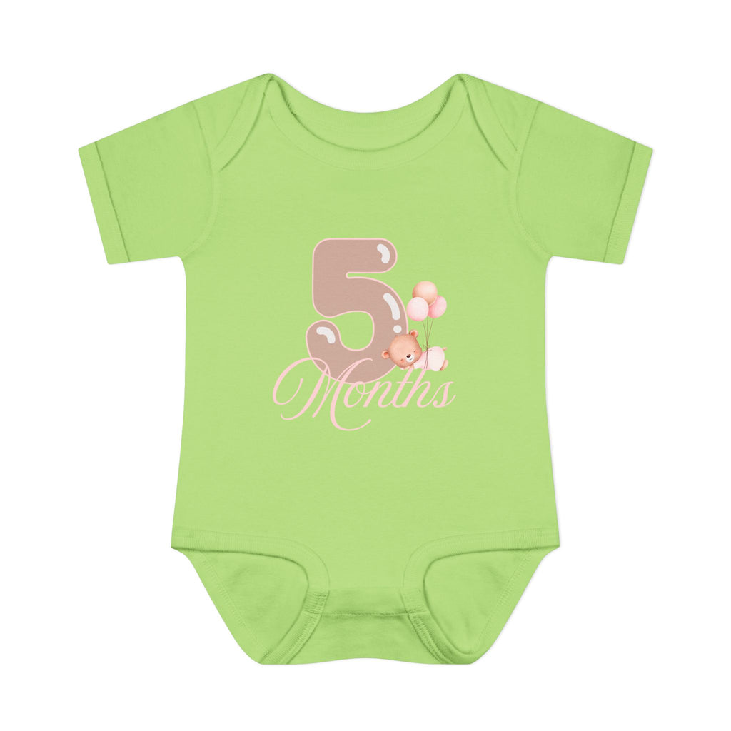 Bear & Balloons Milestone | Five Month Pink | Baby Onesie