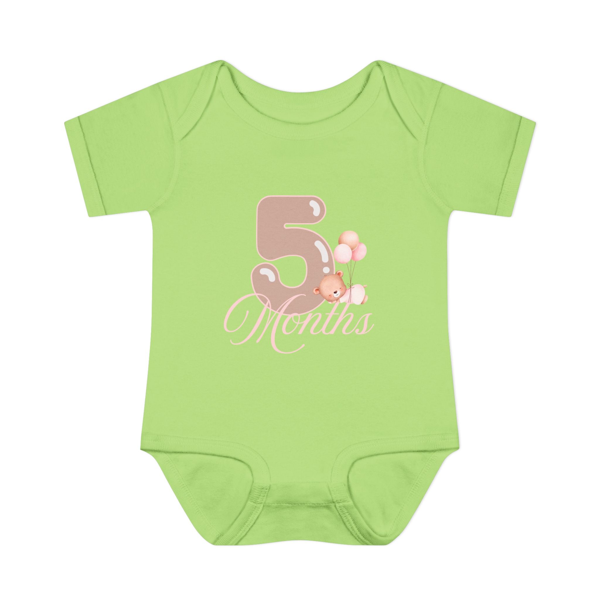 Bear & Balloons Milestone | Five Month Pink | Baby Onesie