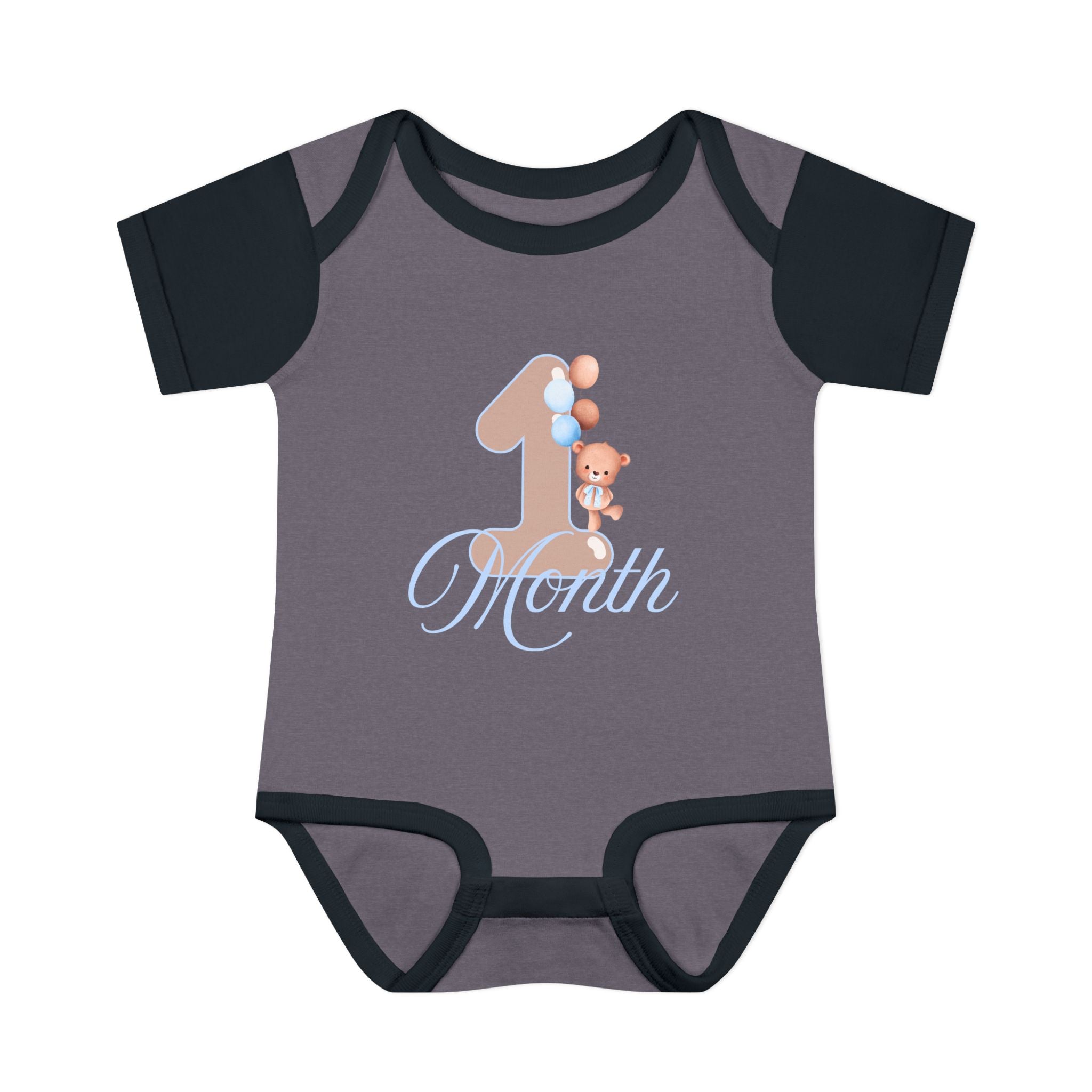 Bear & Balloons Milestone | One Month Blue | Baby Onesie
