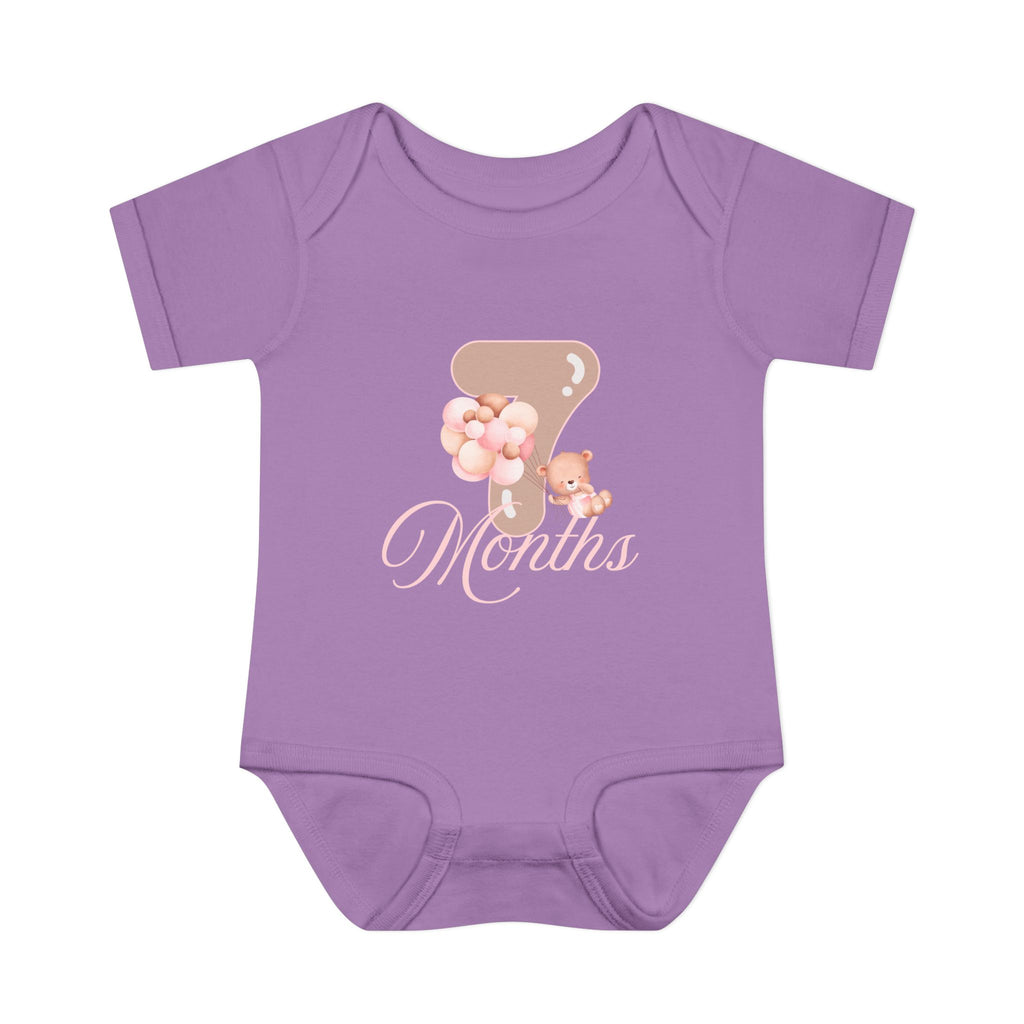Bear & Balloons Milestone | Seven Month Pink | Baby Onesie