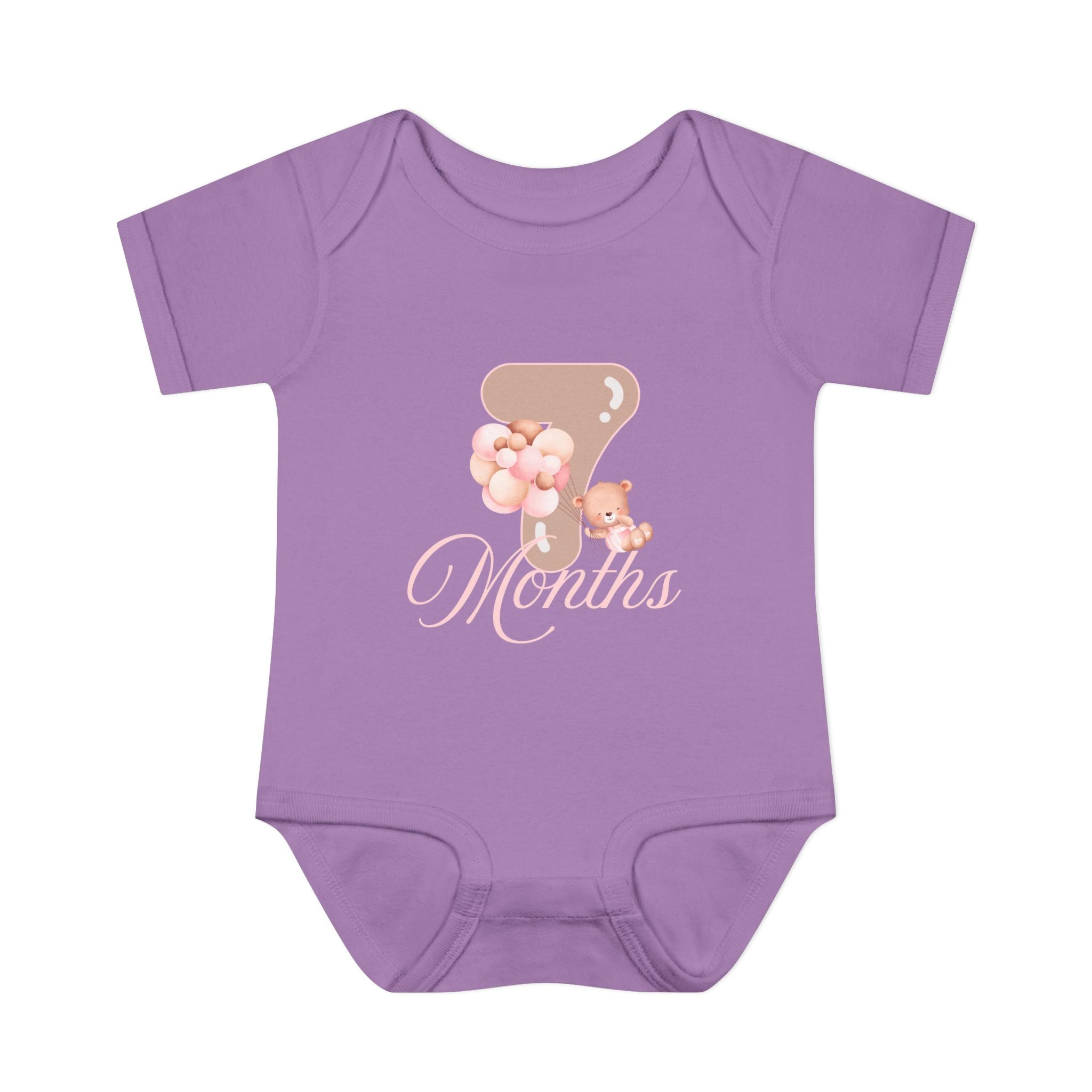 Bear & Balloons Milestone | Seven Month Pink | Baby Onesie