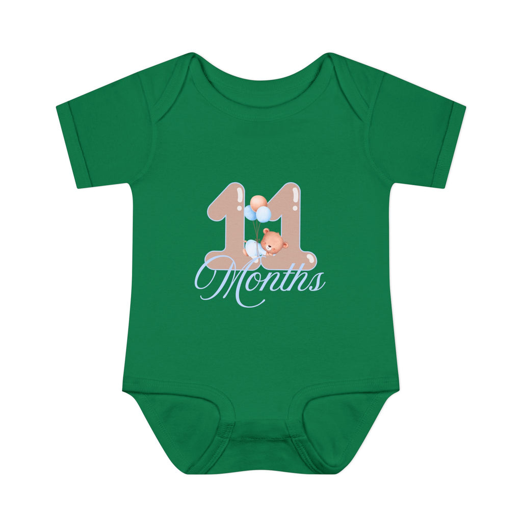 Bear & Balloons Milestone | Eleven Month Blue | Baby Onesie