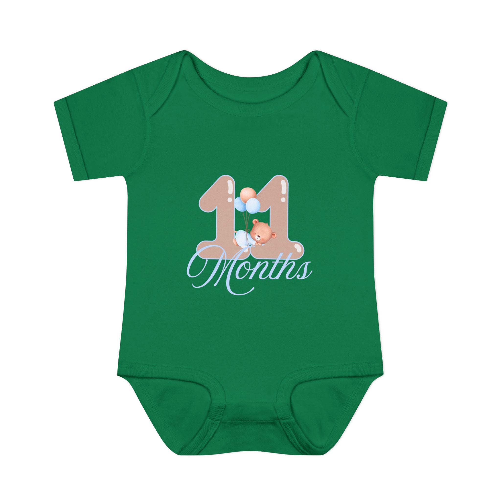 Bear & Balloons Milestone | Eleven Month Blue | Baby Onesie