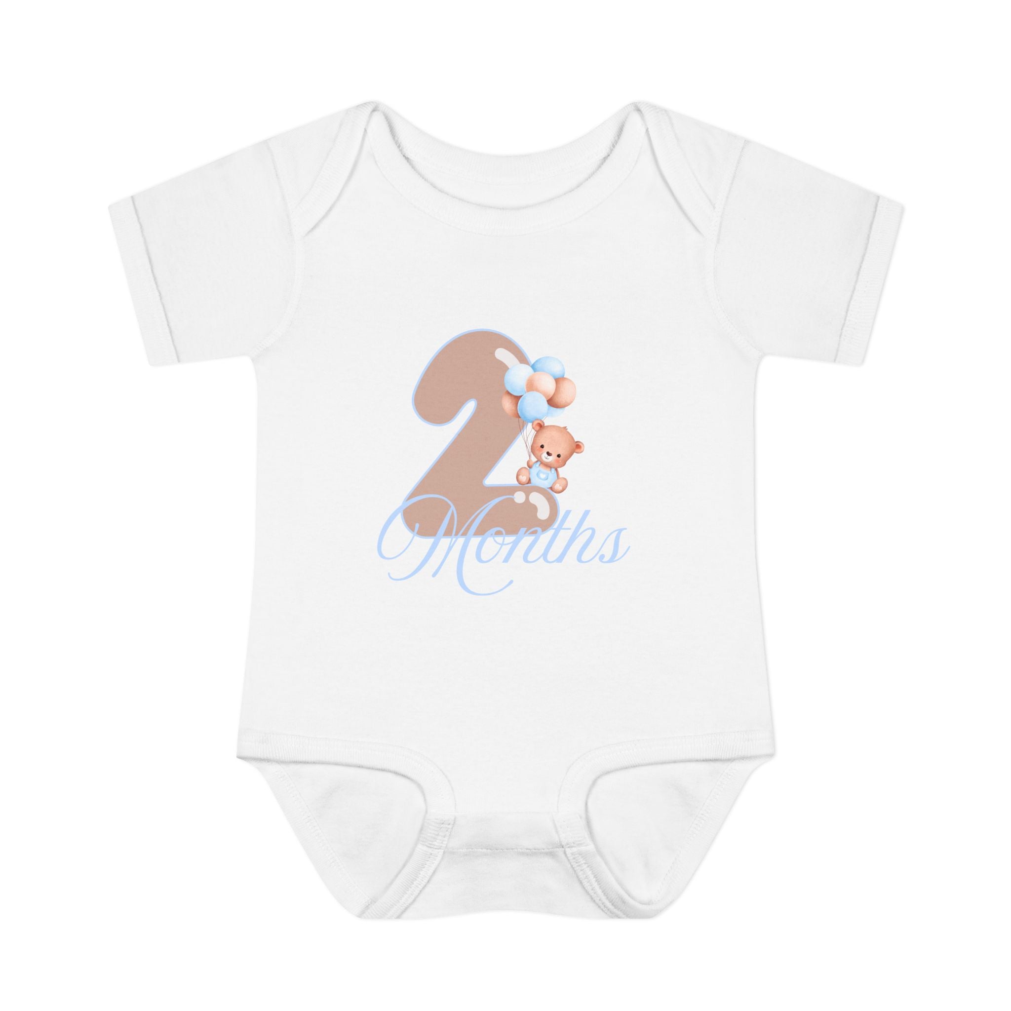 Bear & Balloons Milestone | Two Month Blue | Baby Onesie