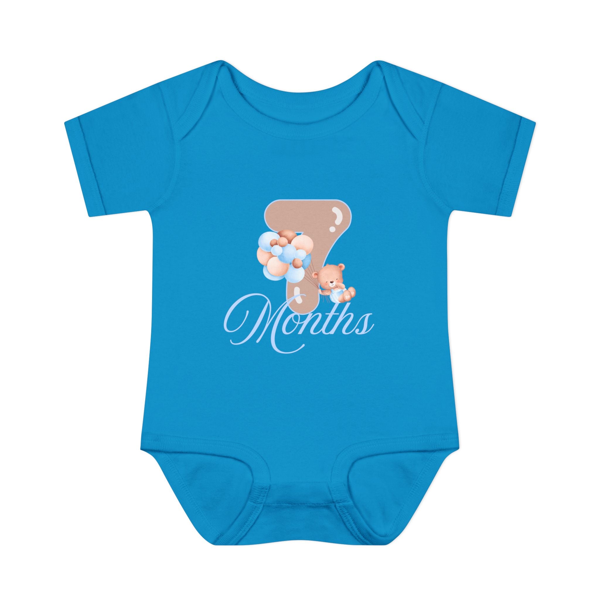 Bear & Balloons Milestone | Five Month Blue | Baby Onesie