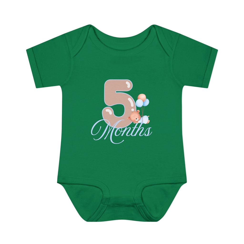 Bear & Balloons Milestone | Five Month Blue | Baby Onesie