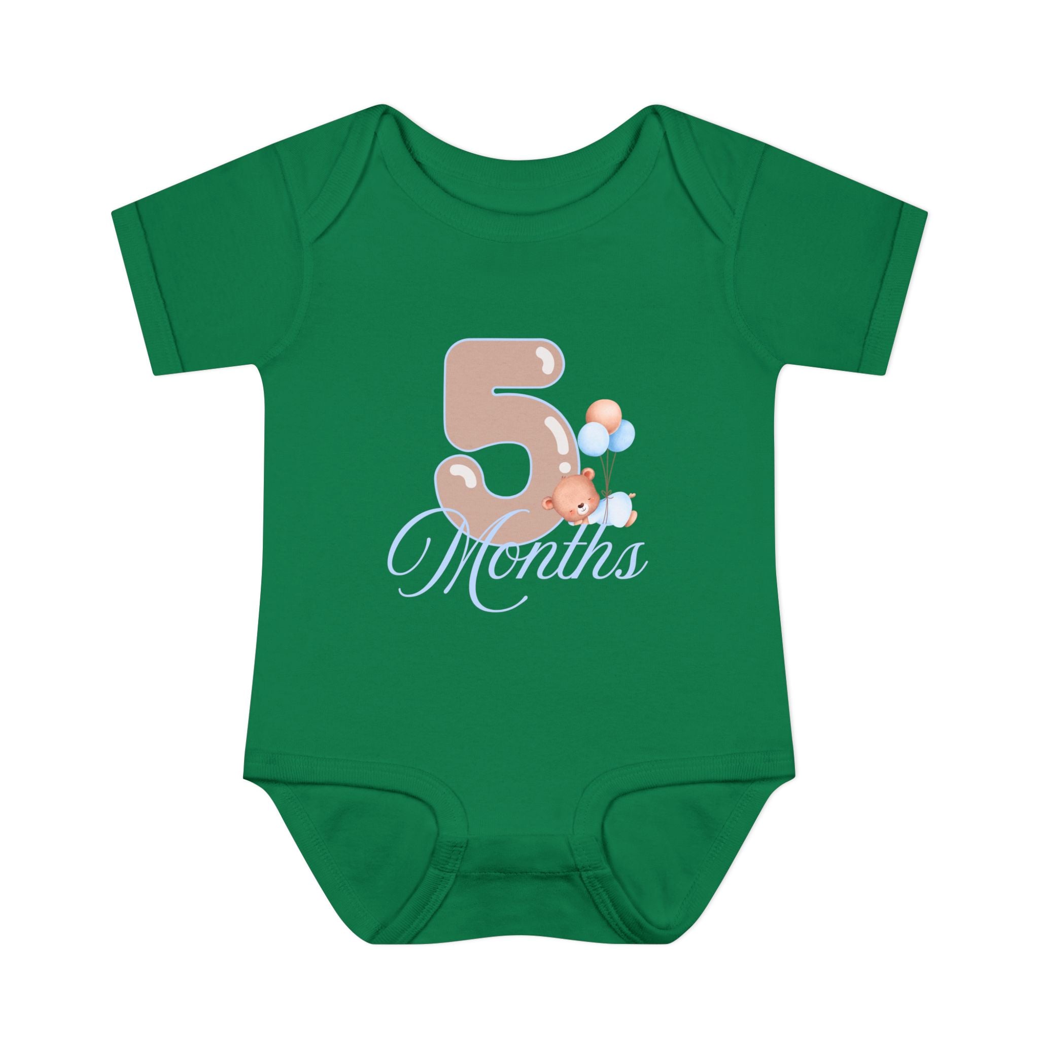 Bear & Balloons Milestone | Five Month Blue | Baby Onesie