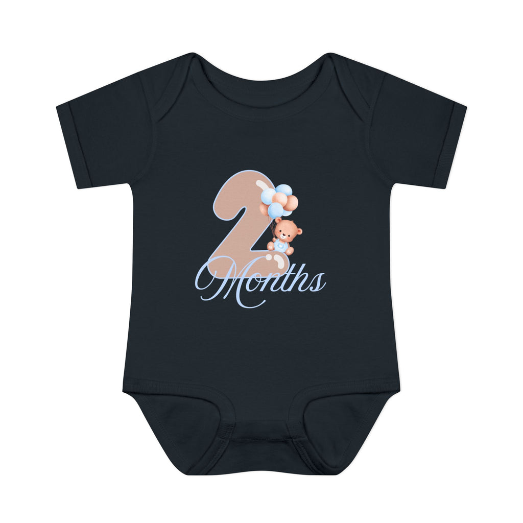 Bear & Balloons Milestone | Two Month Blue | Baby Onesie